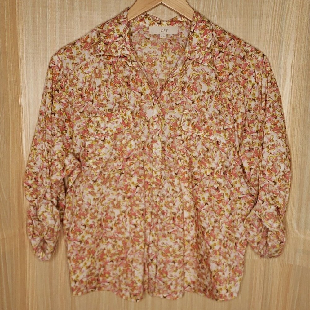 Loft Pastel Floral Long Sleeve Button Down XS